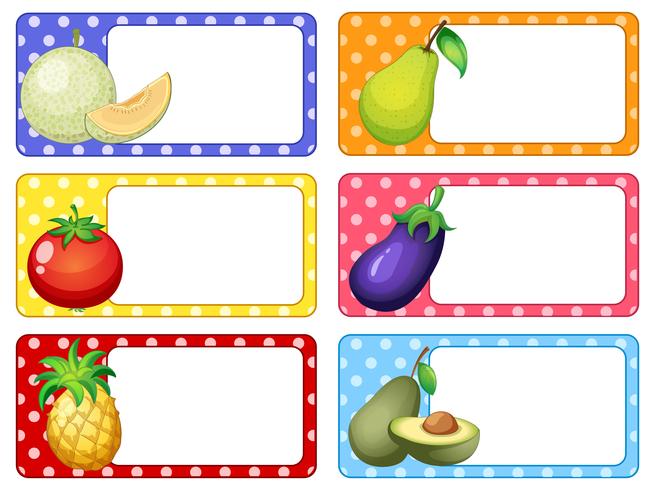 Etikettdesign med frukt och grönsaker vektor