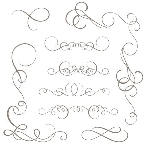 Satz von Vintage Flourish dekorative Kunst Kalligraphie Whorls für Design. Vektorabbildung EPS10 vektor