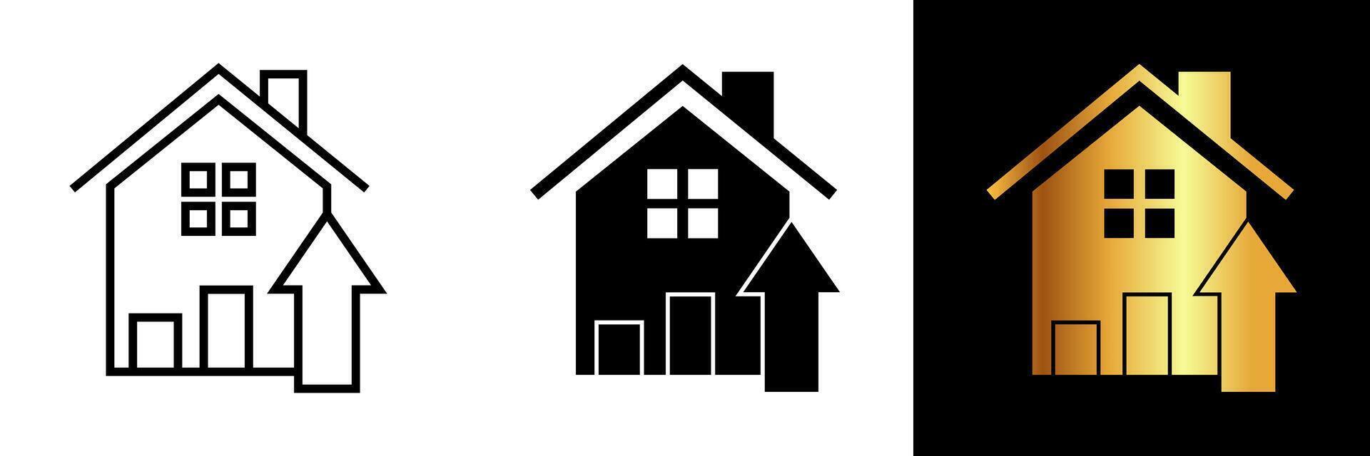 das Haus oben Pfeil Symbol kombiniert das symbolisch Darstellung von ein Zuhause mit das gerichtet nach oben Pfeil, vermitteln das Konzept von Fortschritt, Verbesserung, und erhöht Leben. vektor