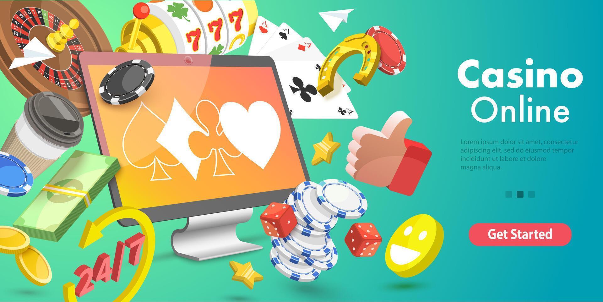 3d isometrisch eben Vektor konzeptionelle Illustration von online Glücksspiel Plattform.