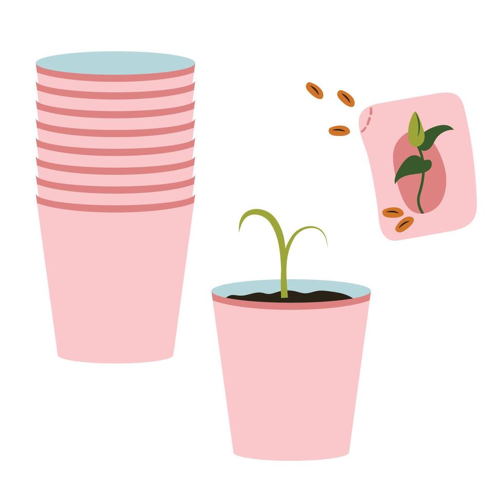 fröplanta, pott med gro från frön. växande växt, trädgårdsarbete vektor