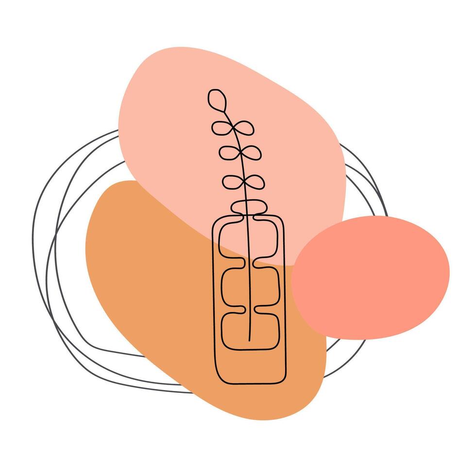 Boho stilisiert Hand gezeichnet Zweig mit Blätter im ein Vase. Element zum Logo, Geschäft Karte, Heft vektor