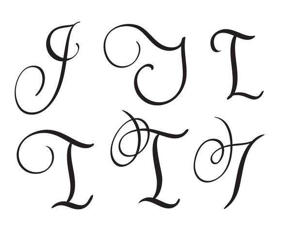 uppsättning av konst kalligrafi brev I med blomning av vintage dekorativa whorls. Vektor illustration EPS10