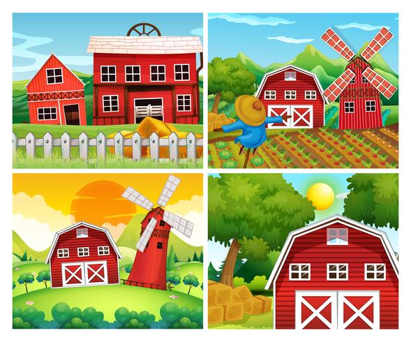 Vier Szenen von Bauernhöfen vektor