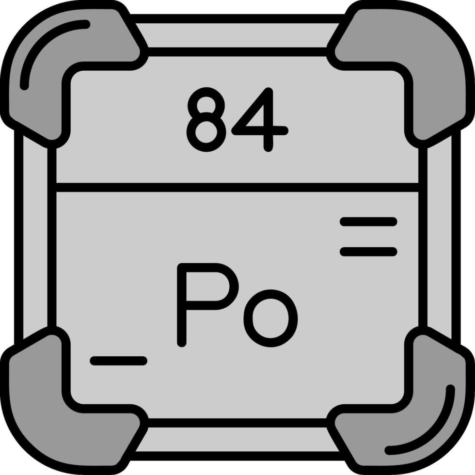 polonium linje fylld gråskale ikon vektor