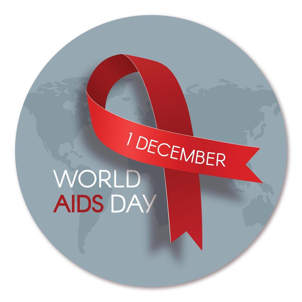 värld AIDS dag klistermärke med en röd band. skriva ut mall design. en vektor platt illustration.