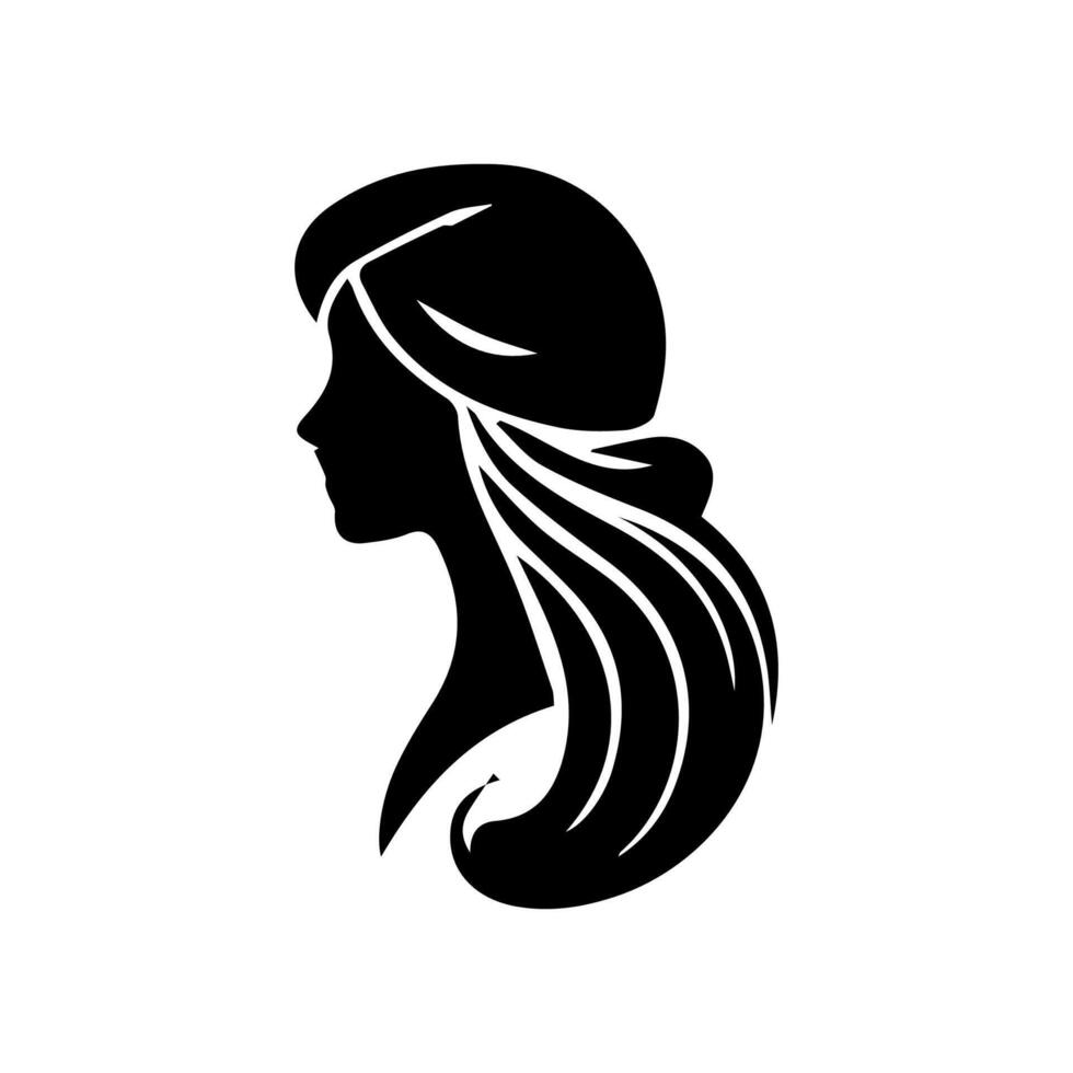 Frau Kopf Silhouette, Gesicht Profil, Vignette. Hand gezeichnet Vektor Illustration, isoliert auf Weiß Hintergrund. Design zum Einladung, Gruß Karte, Jahrgang Stil.