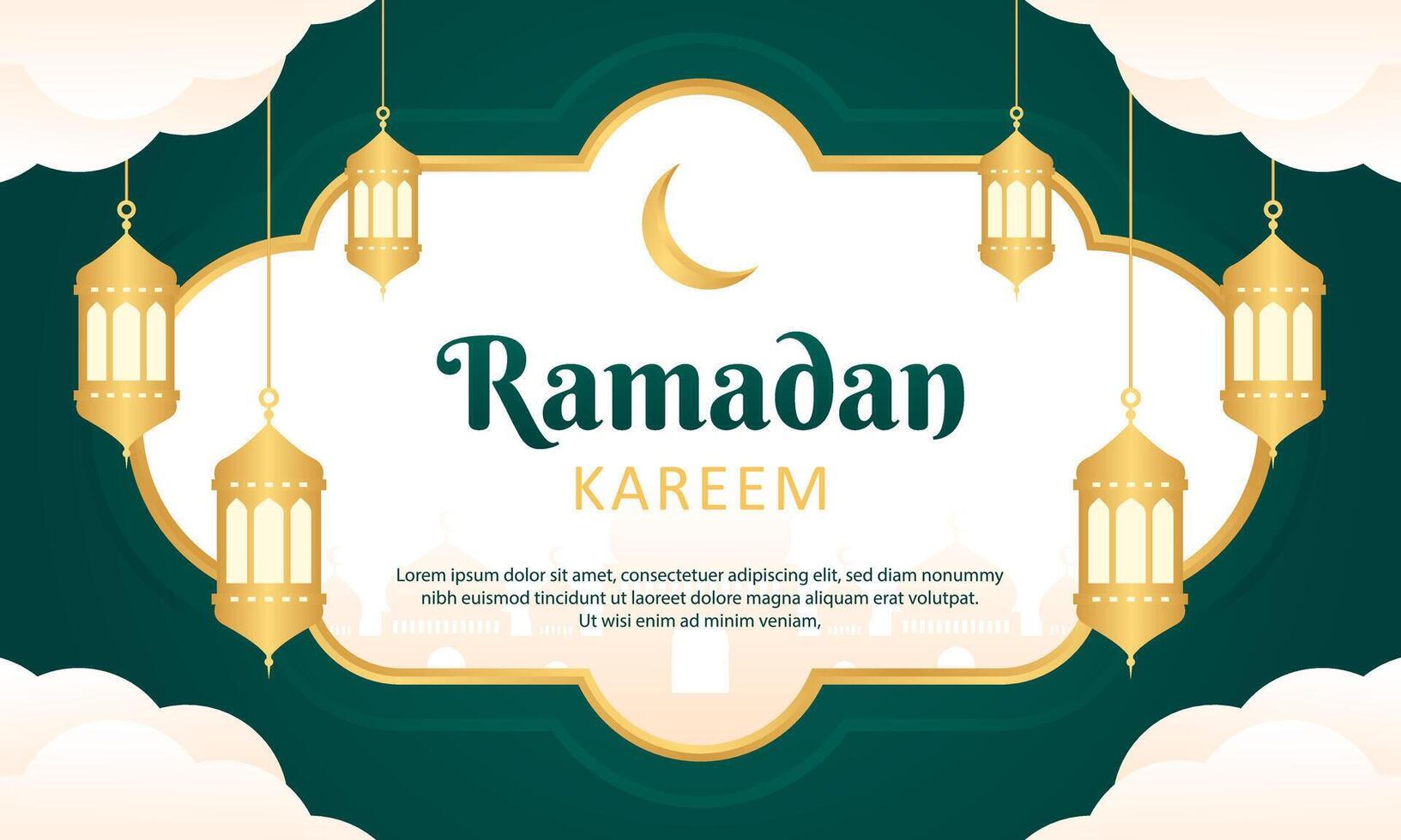 islamic ramadan firande mall baner design med guld ram och lykta illustration. skön ramadan bakgrund och kort vektor