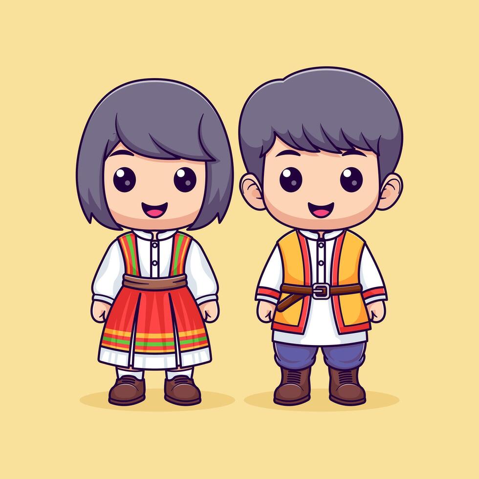 söt pojke och flicka i traditionell armeniska kläder vektor ikon illustration