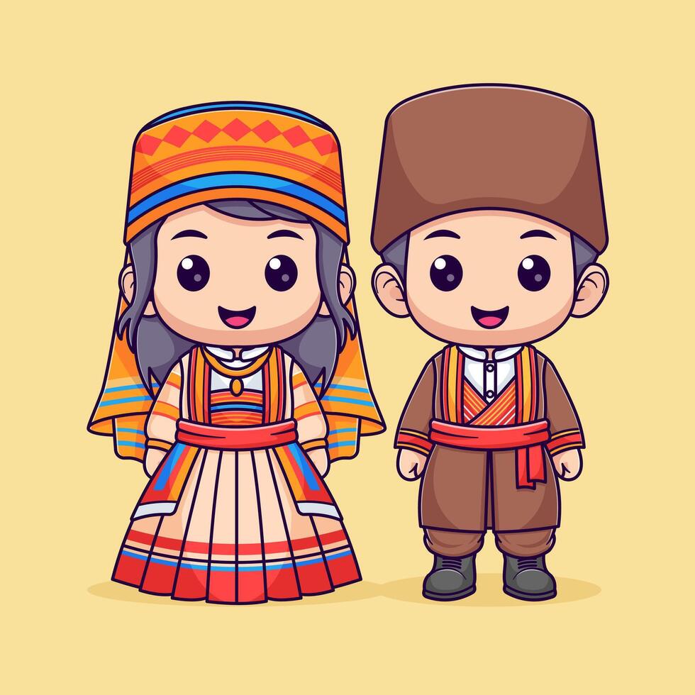 süß Junge und Mädchen im traditionell Armenisch Kleid Vektor Symbol Illustration