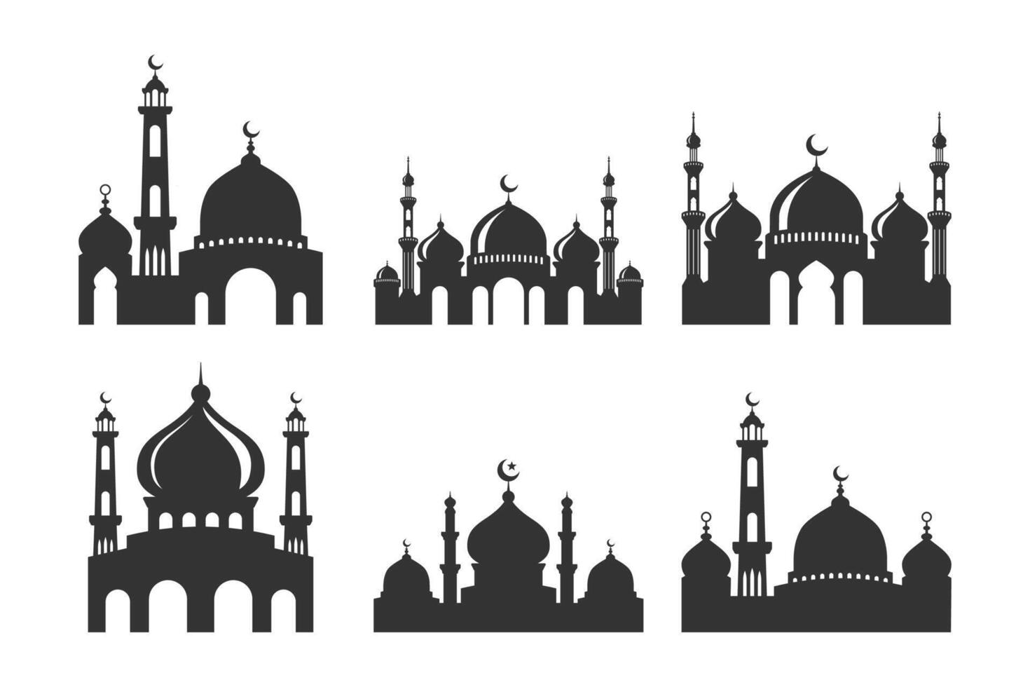 uppsättning av vektor moské silhuett element på vit bakgrund
