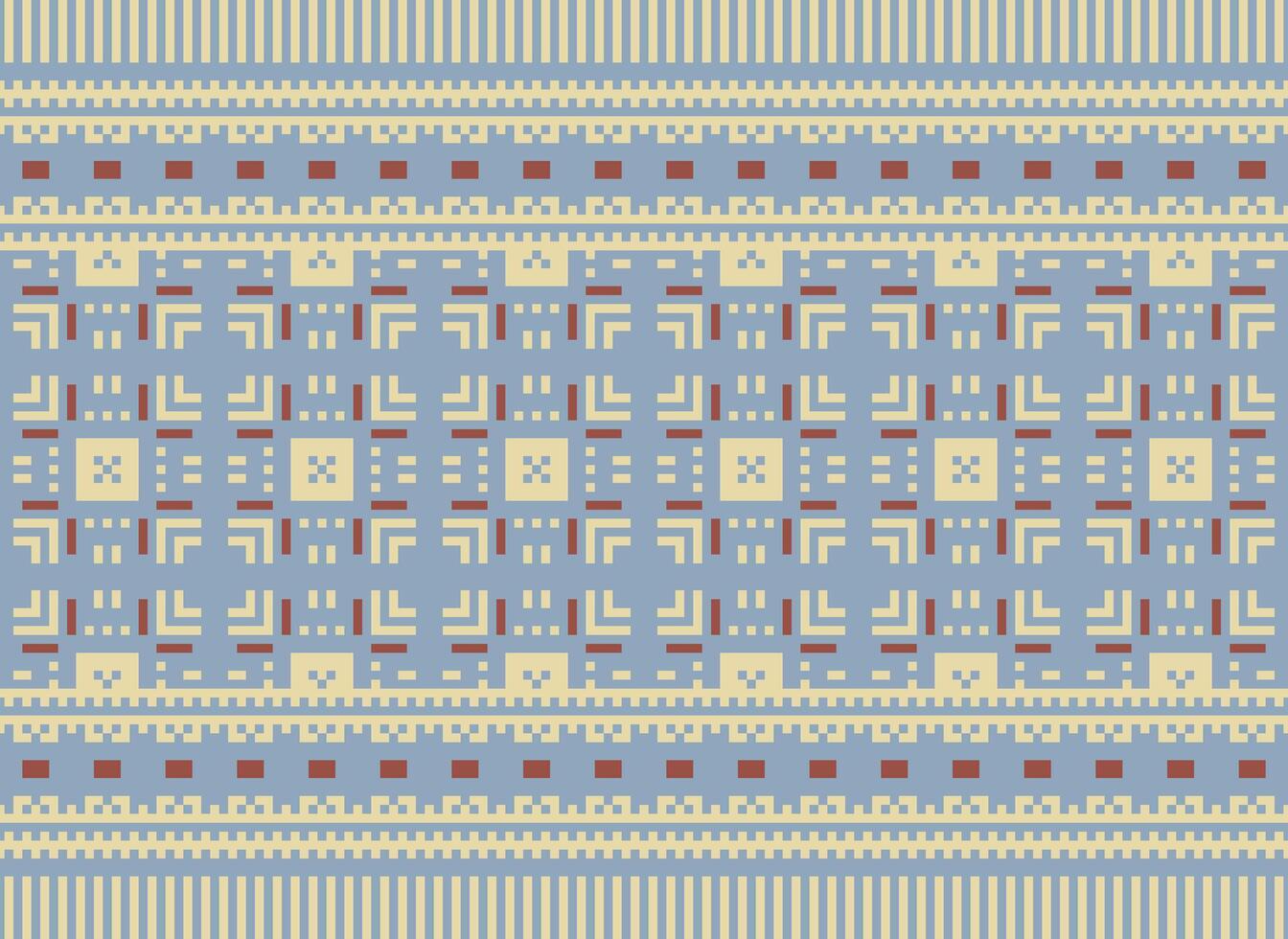 korsa sy och pixel etnisk mönster föra vibrerande stil till tyger, sarees, och ikat mönster, röd Färg korsa sy. traditionell design. vektor