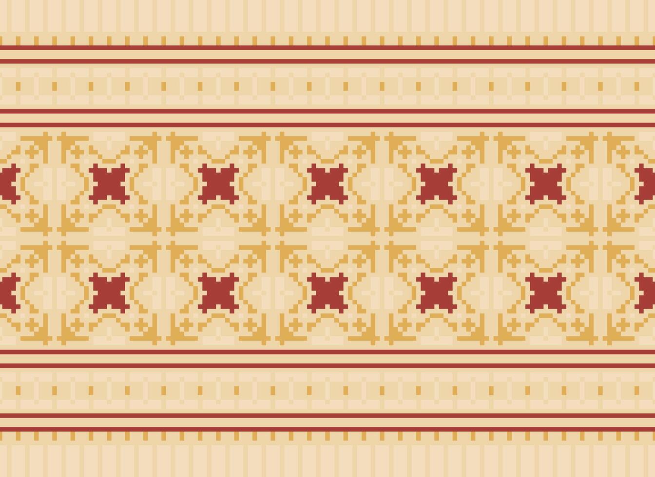 korsa sy och pixel etnisk mönster föra vibrerande stil till tyger, sarees, och ikat mönster, röd Färg korsa sy. traditionell design. vektor