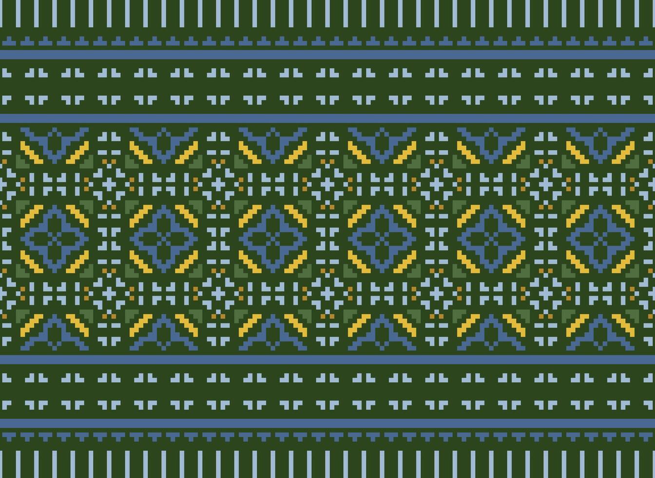 korsa sy och pixel etnisk mönster föra vibrerande stil till tyger, sarees, och ikat mönster, röd Färg korsa sy. traditionell design. vektor