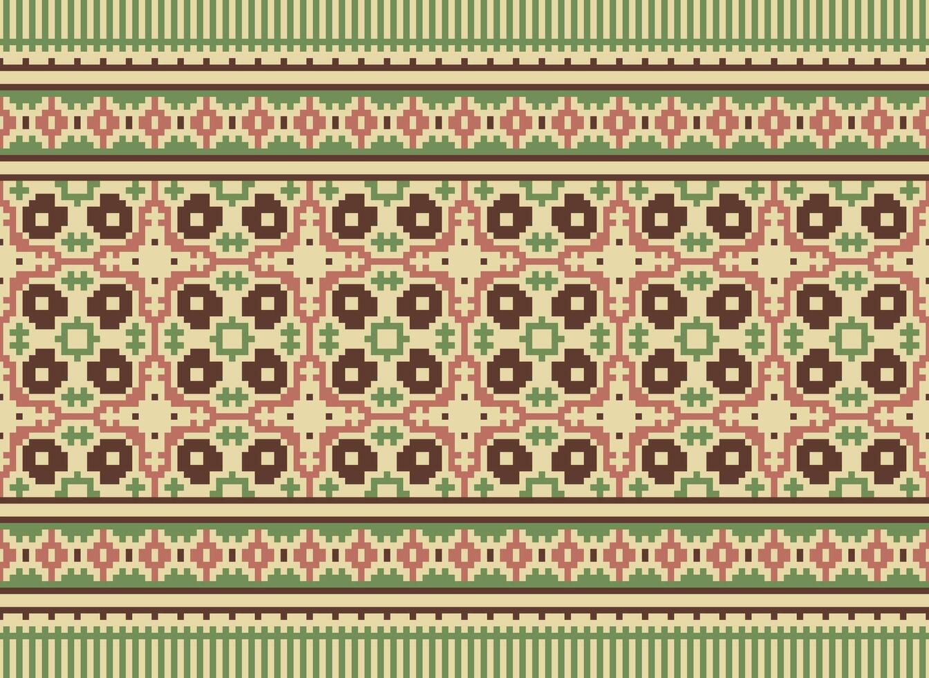 geometrisch ethnisch Muster. Pixel Muster. Design zum Kleidung, Stoff, Hintergrund, Hintergrund, Verpackung, Batik. Strickwaren, Stickerei Stil. aztekisch geometrisch Kunst Ornament drucken. Vektor Illustration.