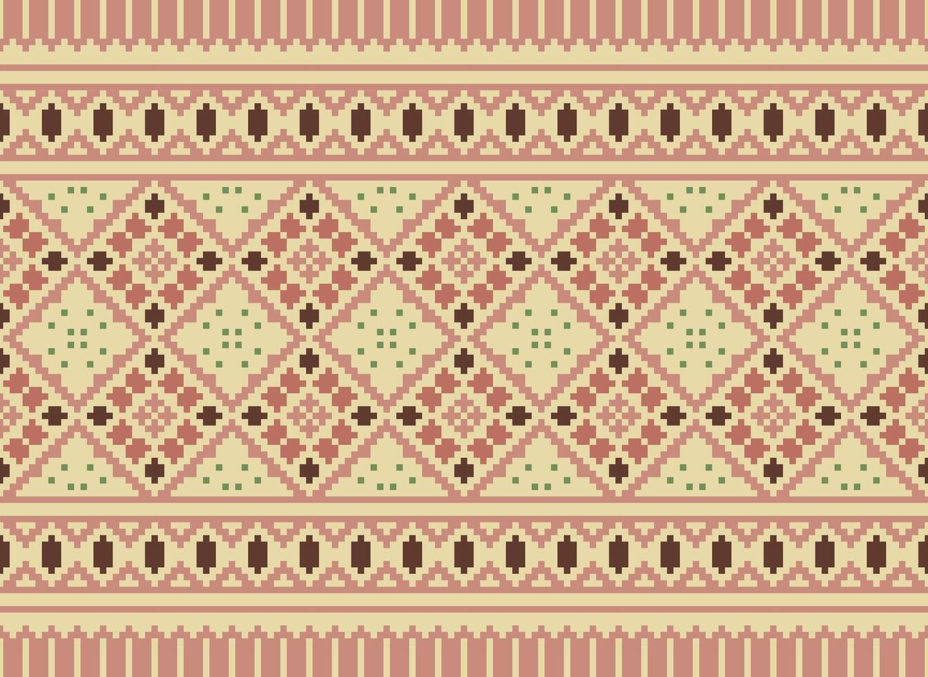 geometrisch ethnisch Muster. Pixel Muster. Design zum Kleidung, Stoff, Hintergrund, Hintergrund, Verpackung, Batik. Strickwaren, Stickerei Stil. aztekisch geometrisch Kunst Ornament drucken. Vektor Illustration.