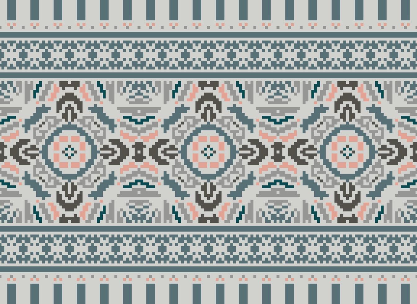 skön pixel mönster traditionell folk stil, geometrisk etnisk sömlös mönster vektor illustration. design för korsa sy, matta, tapet, Kläder, texti tyg, omslag, batik, broderi