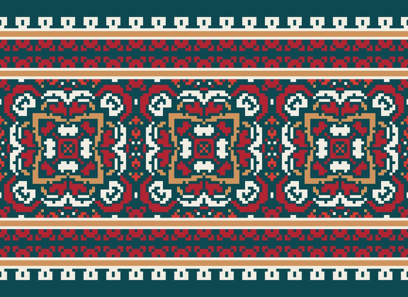 Pixel Jahrgänge Kreuz Stich traditionell ethnisch Muster Paisley Blume Ikat Hintergrund abstrakt aztekisch afrikanisch indonesisch indisch nahtlos Muster zum Stoff drucken Stoff Kleid Teppich Vorhänge und Sarong vektor