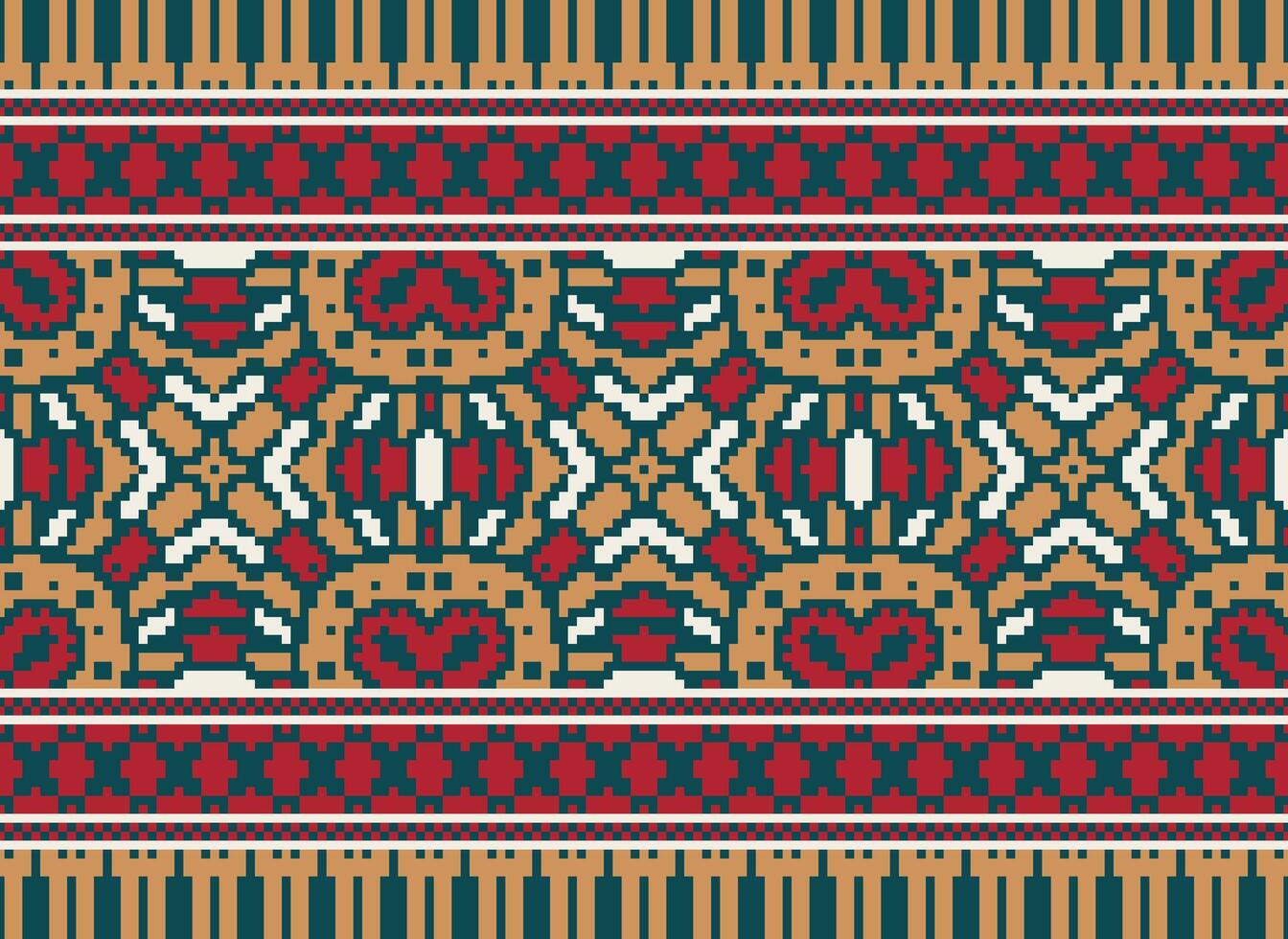 Pixel Jahrgänge Kreuz Stich traditionell ethnisch Muster Paisley Blume Ikat Hintergrund abstrakt aztekisch afrikanisch indonesisch indisch nahtlos Muster zum Stoff drucken Stoff Kleid Teppich Vorhänge und Sarong vektor