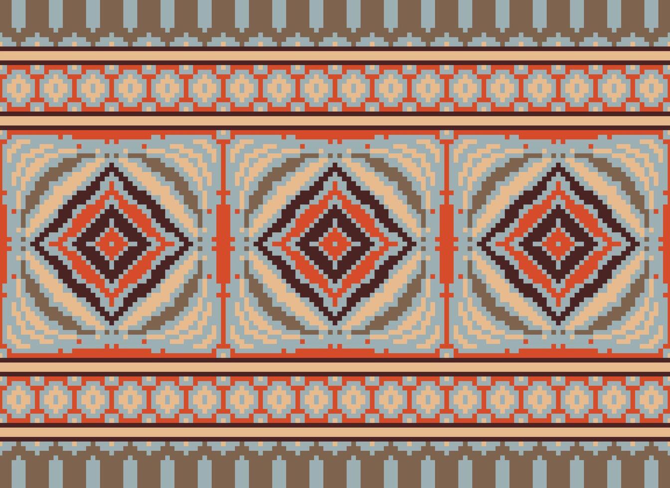 Pixel Jahrgänge Kreuz Stich traditionell ethnisch Muster Paisley Blume Ikat Hintergrund abstrakt aztekisch afrikanisch indonesisch indisch nahtlos Muster zum Stoff drucken Stoff Kleid Teppich Vorhänge und Sarong vektor