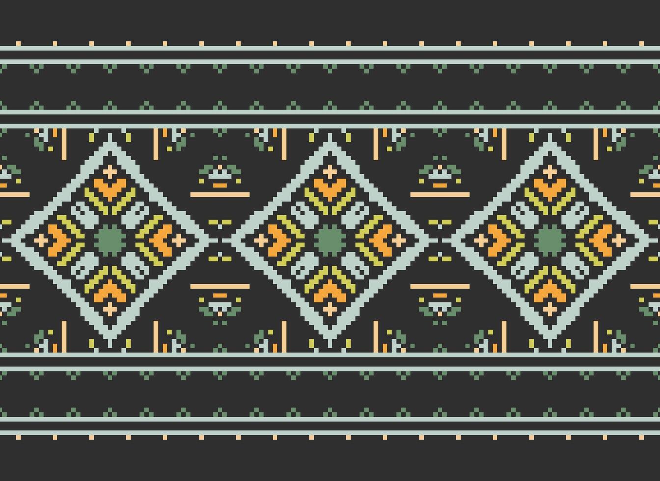 Pixel Jahrgänge Kreuz Stich traditionell ethnisch Muster Paisley Blume Ikat Hintergrund abstrakt aztekisch afrikanisch indonesisch indisch nahtlos Muster zum Stoff drucken Stoff Kleid Teppich Vorhänge und Sarong vektor