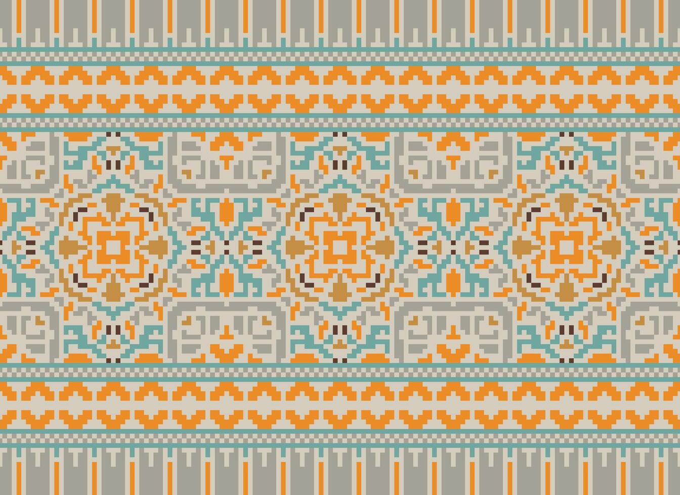 pixel årgångar korsa sy traditionell etnisk mönster paisley blomma ikat bakgrund abstrakt aztec afrikansk indonesiska indisk sömlös mönster för tyg skriva ut trasa klänning matta gardiner och sarong vektor