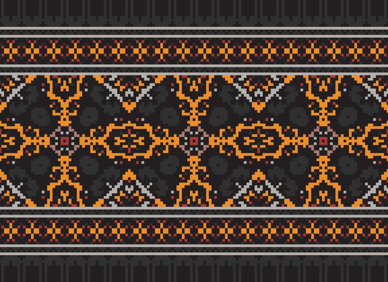 Pixel Jahrgänge Kreuz Stich traditionell ethnisch Muster Paisley Blume Ikat Hintergrund abstrakt aztekisch afrikanisch indonesisch indisch nahtlos Muster zum Stoff drucken Stoff Kleid Teppich Vorhänge und Sarong vektor