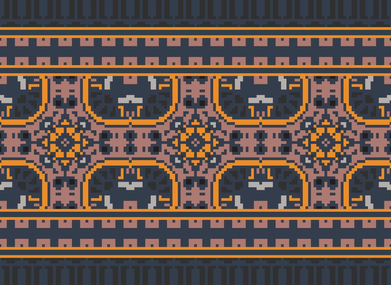 Pixel Jahrgänge Kreuz Stich traditionell ethnisch Muster Paisley Blume Ikat Hintergrund abstrakt aztekisch afrikanisch indonesisch indisch nahtlos Muster zum Stoff drucken Stoff Kleid Teppich Vorhänge und Sarong vektor