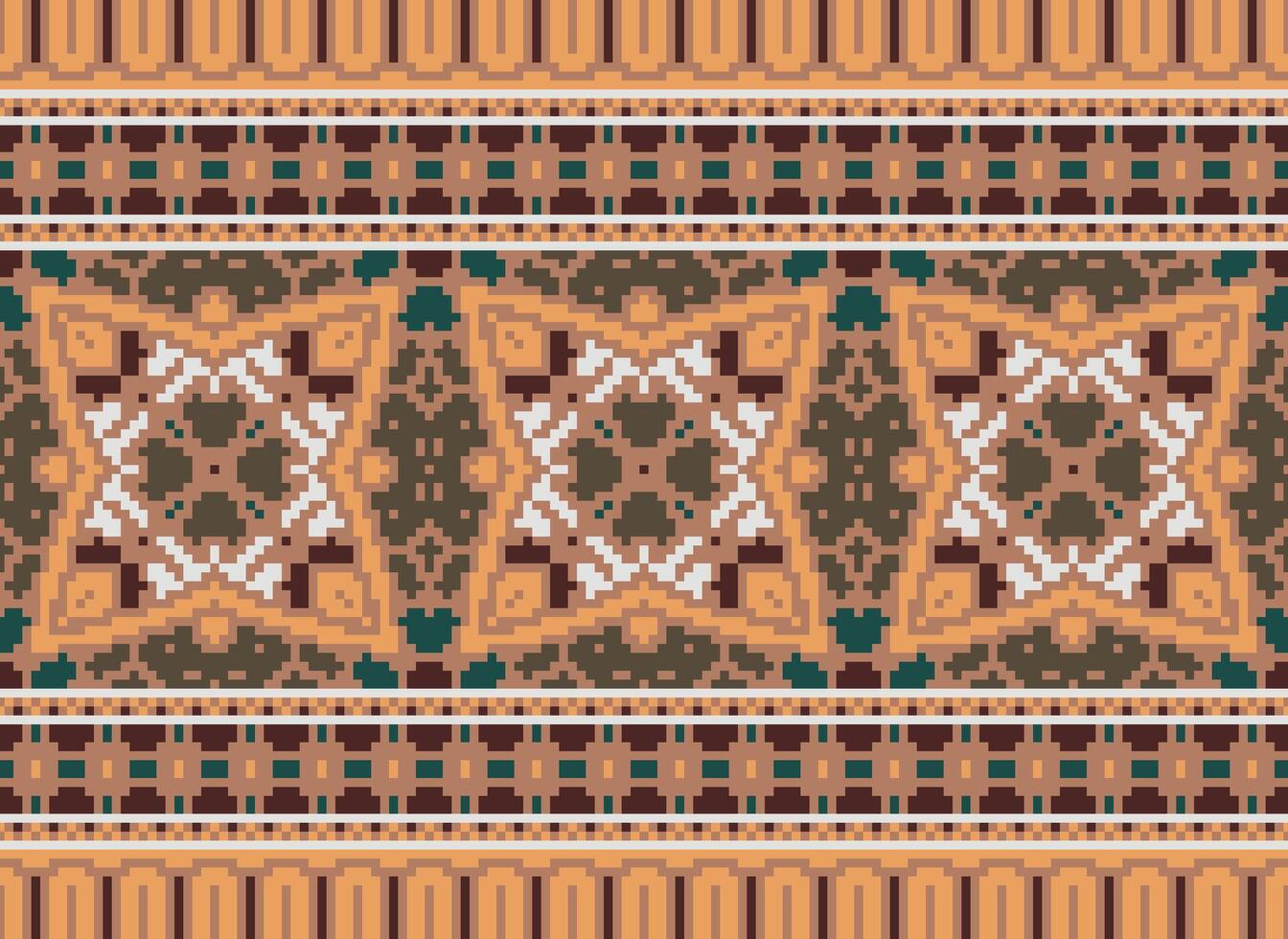 Pixel Jahrgänge Kreuz Stich traditionell ethnisch Muster Paisley Blume Ikat Hintergrund abstrakt aztekisch afrikanisch indonesisch indisch nahtlos Muster zum Stoff drucken Stoff Kleid Teppich Vorhänge und Sarong vektor