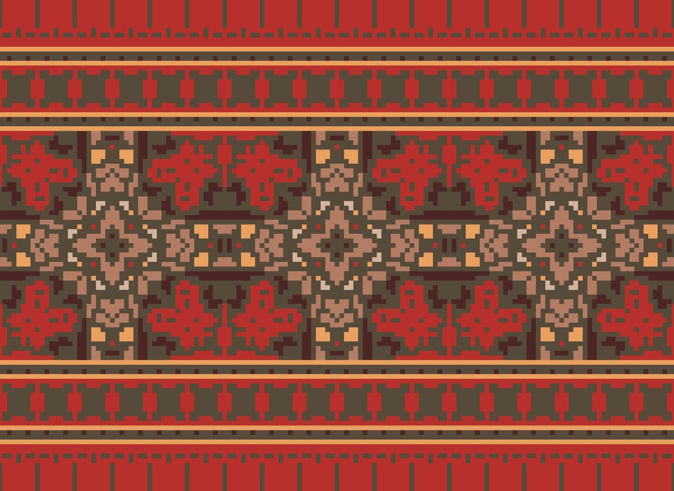 Pixel Jahrgänge Kreuz Stich traditionell ethnisch Muster Paisley Blume Ikat Hintergrund abstrakt aztekisch afrikanisch indonesisch indisch nahtlos Muster zum Stoff drucken Stoff Kleid Teppich Vorhänge und Sarong vektor