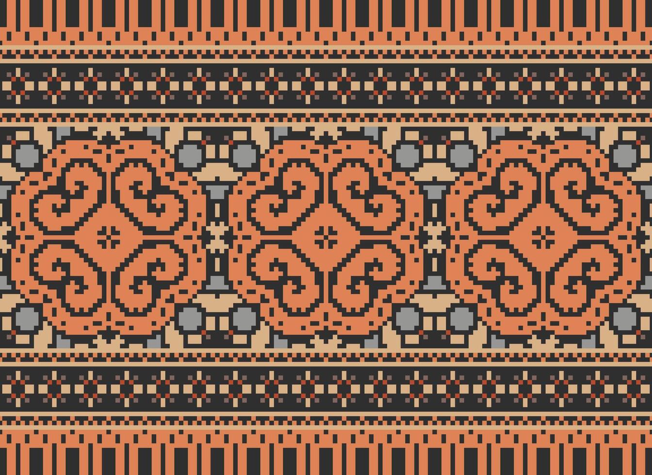 Pixel Kreuz Stich traditionell ethnisch Muster Paisley Blume Ikat Hintergrund abstrakt aztekisch afrikanisch indonesisch indisch nahtlos Muster zum Stoff drucken Stoff Kleid Teppich Vorhänge und Sarong vektor