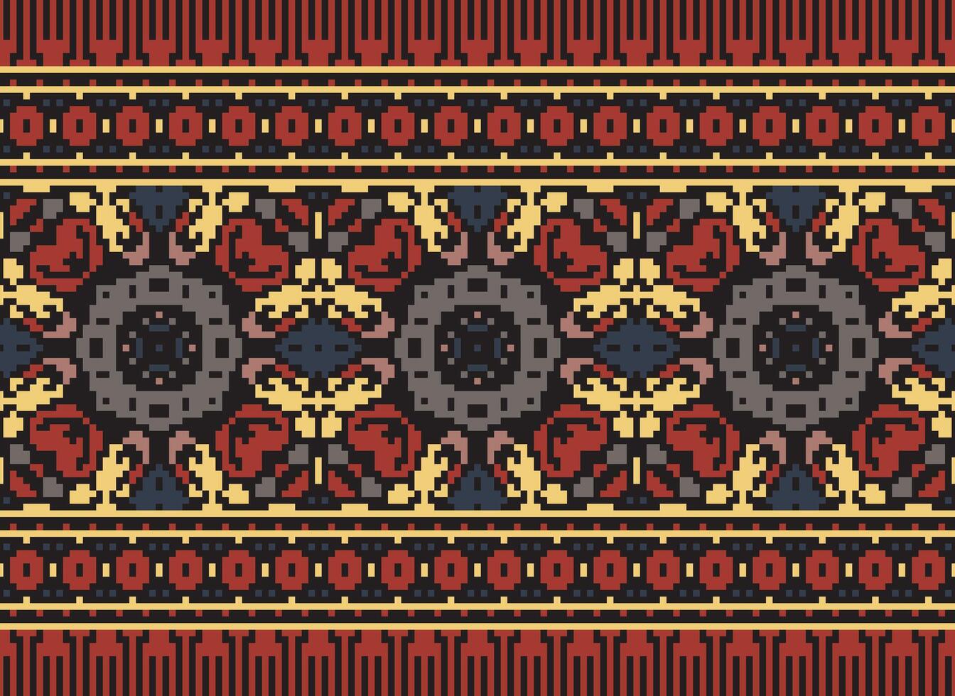 pixel årgångar korsa sy traditionell etnisk mönster paisley blomma ikat bakgrund abstrakt aztec afrikansk indonesiska indisk sömlös mönster för tyg skriva ut trasa klänning matta gardiner och sarong vektor