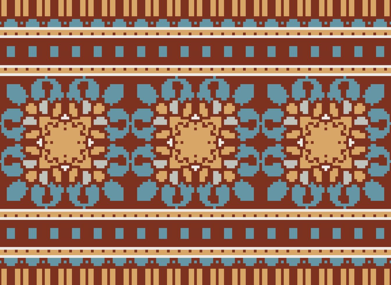 Pixel Kreuz Stich traditionell ethnisch Muster Paisley Blume Ikat Hintergrund abstrakt aztekisch afrikanisch indonesisch indisch nahtlos Muster zum Stoff drucken Stoff Kleid Teppich Vorhänge und Sarong vektor