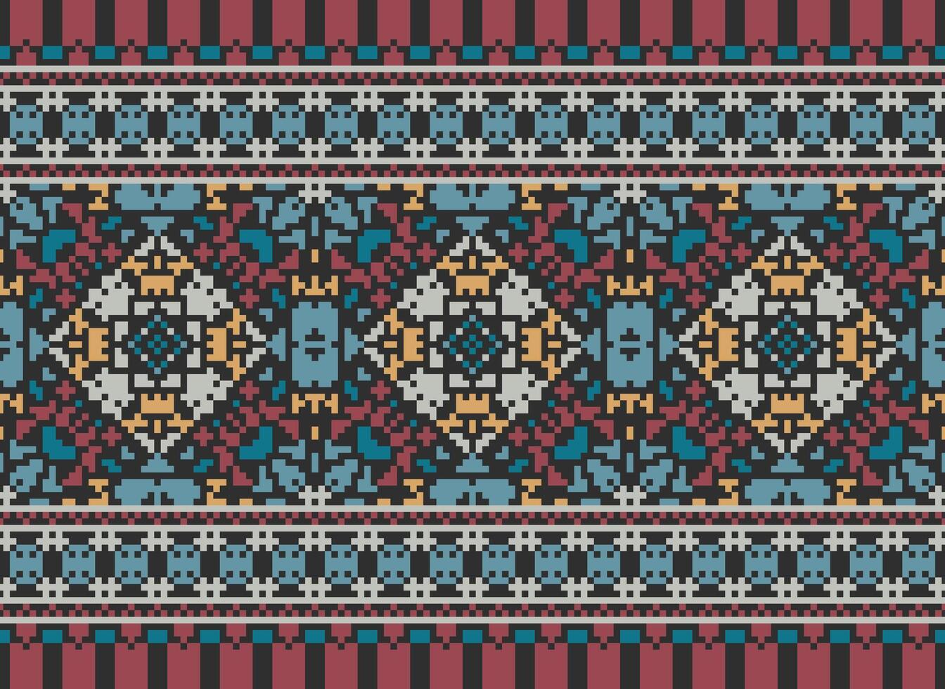 pixel årgångar korsa sy traditionell etnisk mönster paisley blomma ikat bakgrund abstrakt aztec afrikansk indonesiska indisk sömlös mönster för tyg skriva ut trasa klänning matta gardiner och sarong vektor