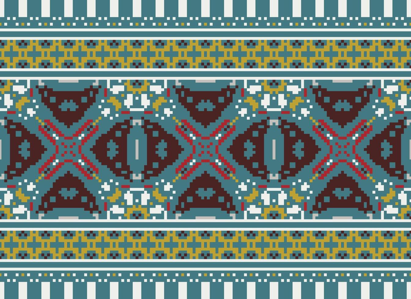 pixel korsa sy traditionell etnisk mönster paisley blomma ikat bakgrund abstrakt aztec afrikansk indonesiska indisk sömlös mönster för tyg skriva ut trasa klänning matta gardiner och sarong vektor