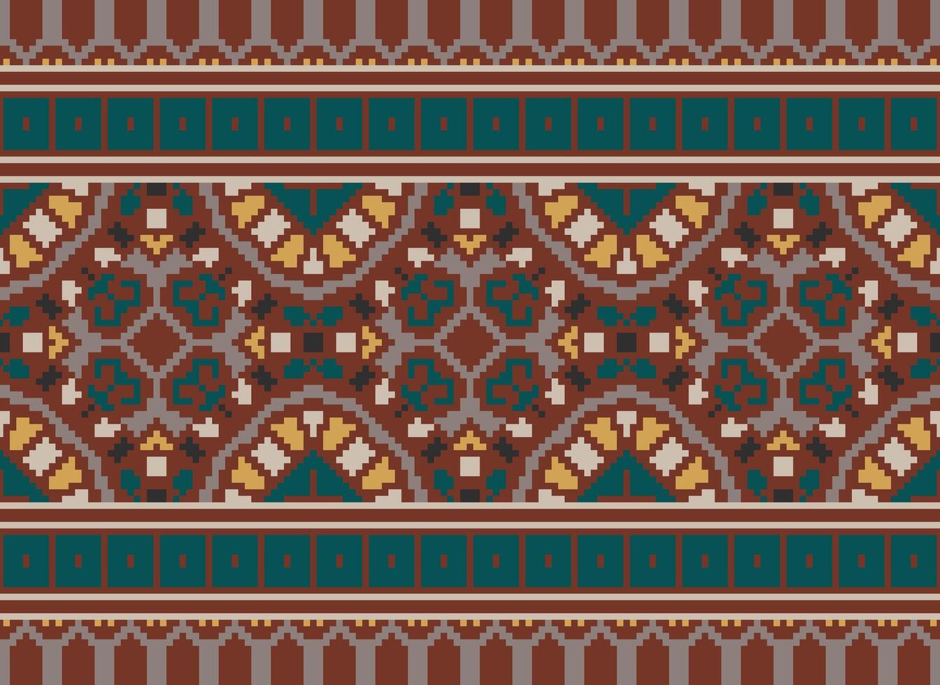 Pixel Kreuz Stich traditionell ethnisch Muster Paisley Blume Ikat Hintergrund abstrakt aztekisch afrikanisch indonesisch indisch nahtlos Muster zum Stoff drucken Stoff Kleid Teppich Vorhänge und Sarong vektor