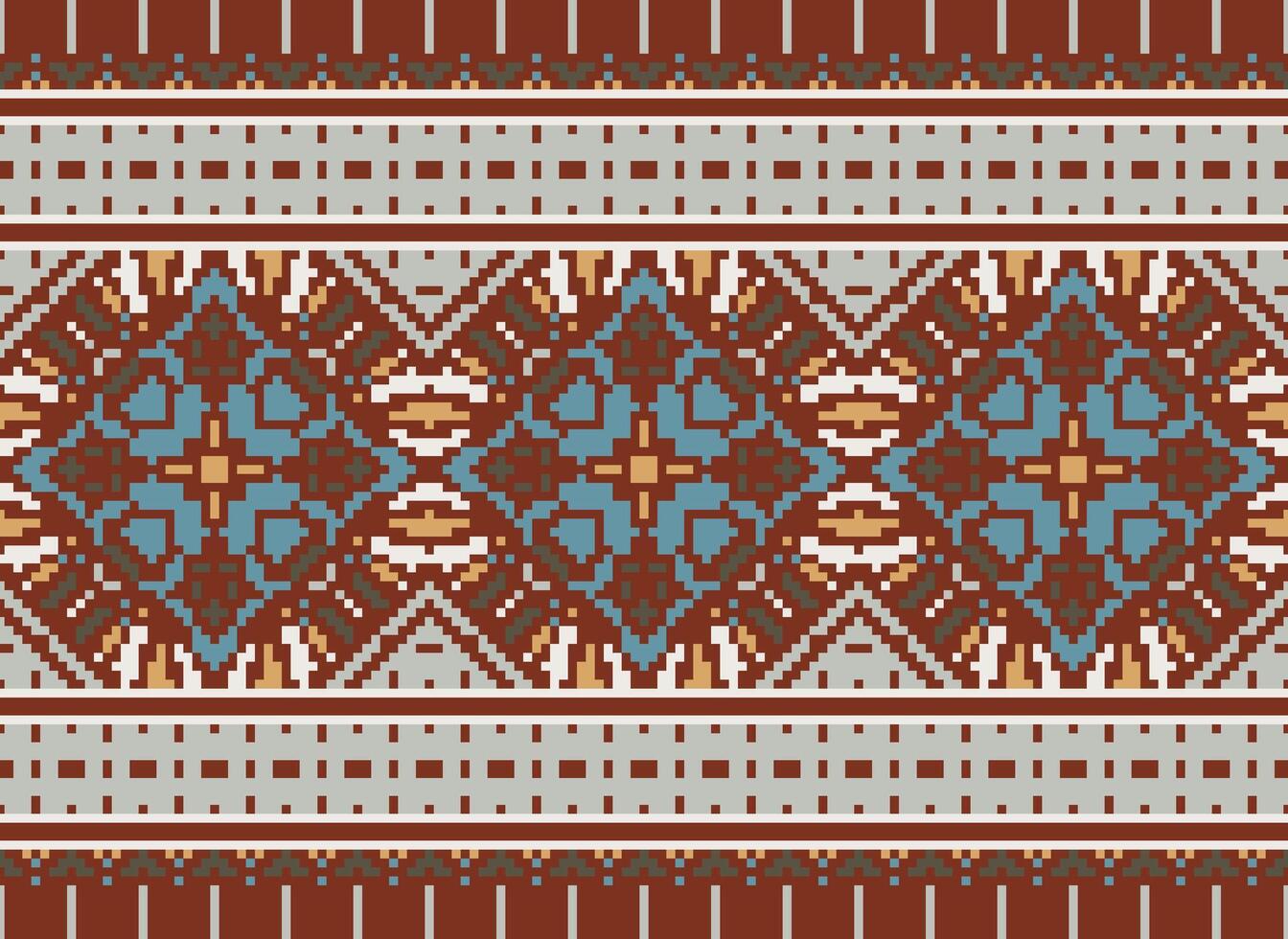 Pixel Kreuz Stich traditionell ethnisch Muster Paisley Blume Ikat Hintergrund abstrakt aztekisch afrikanisch indonesisch indisch nahtlos Muster zum Stoff drucken Stoff Kleid Teppich Vorhänge und Sarong vektor