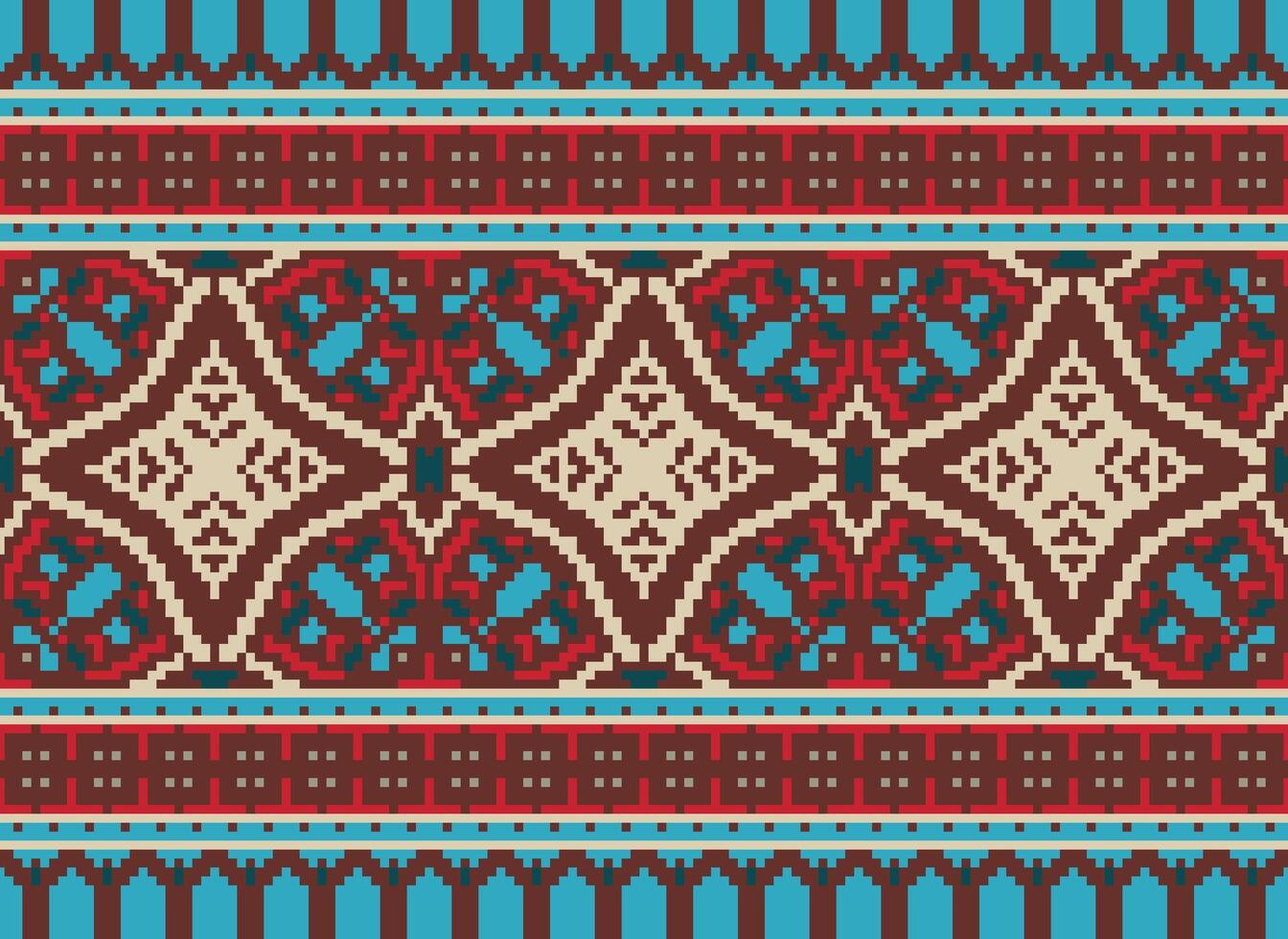 pixel korsa sy traditionell etnisk mönster paisley blomma ikat bakgrund abstrakt aztec afrikansk indonesiska indisk sömlös mönster för tyg skriva ut trasa klänning matta gardiner och sarong vektor