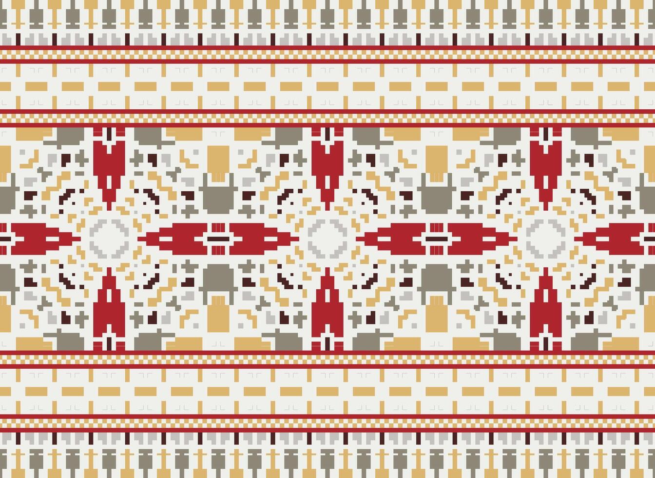 pixel korsa sy traditionell etnisk mönster paisley blomma ikat bakgrund abstrakt aztec afrikansk indonesiska indisk sömlös mönster för tyg skriva ut trasa klänning matta gardiner och sarong vektor