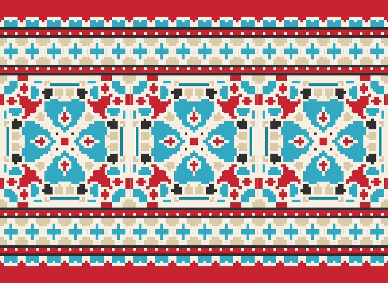 Pixel Kreuz Stich traditionell ethnisch Muster Paisley Blume Ikat Hintergrund abstrakt aztekisch afrikanisch indonesisch indisch nahtlos Muster zum Stoff drucken Stoff Kleid Teppich Vorhänge und Sarong vektor