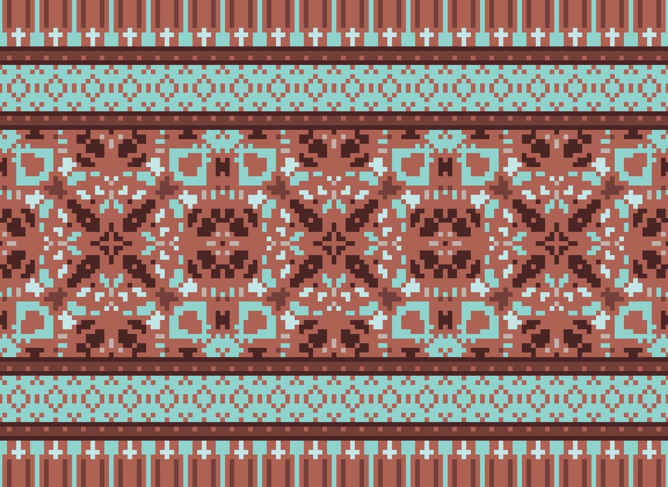 Pixel Kreuz Stich traditionell ethnisch Muster Paisley Blume Ikat Hintergrund abstrakt aztekisch afrikanisch indonesisch indisch nahtlos Muster zum Stoff drucken Stoff Kleid Teppich Vorhänge und Sarong vektor