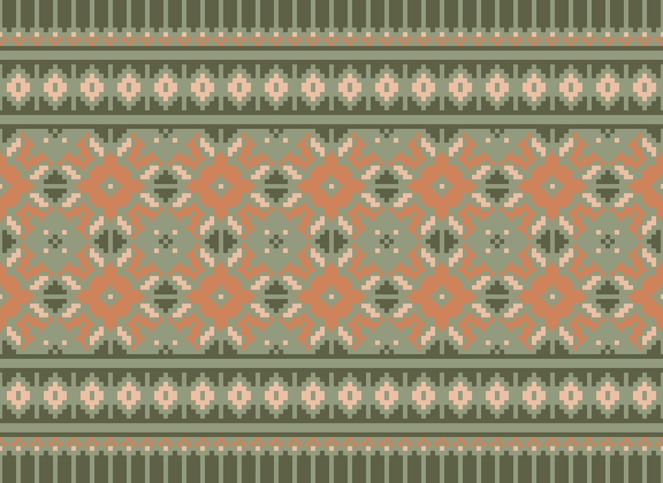 pixel korsa sy traditionell etnisk mönster paisley blomma ikat bakgrund abstrakt aztec afrikansk indonesiska indisk sömlös mönster för tyg skriva ut trasa klänning matta gardiner och sarong vektor