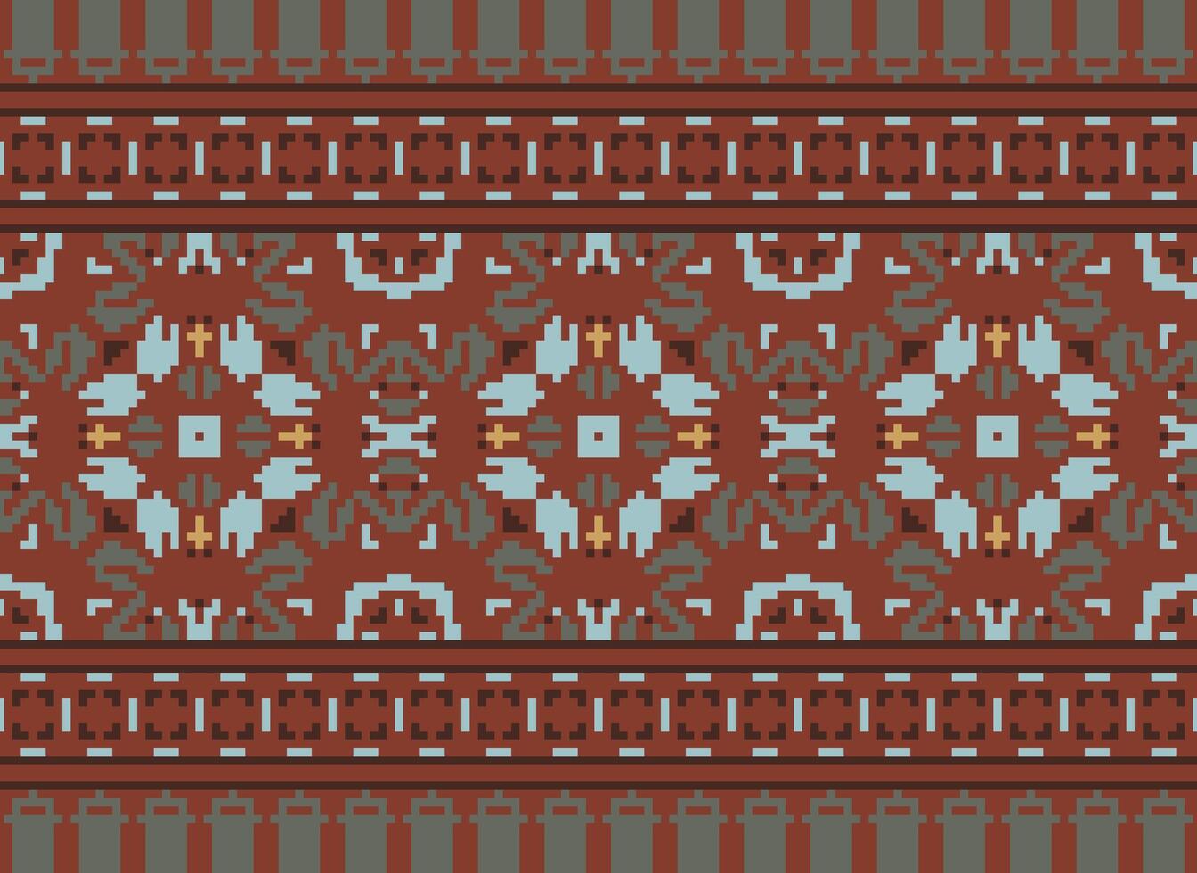 Pixel Kreuz Stich traditionell ethnisch Muster Paisley Blume Ikat Hintergrund abstrakt aztekisch afrikanisch indonesisch indisch nahtlos Muster zum Stoff drucken Stoff Kleid Teppich Vorhänge und Sarong vektor