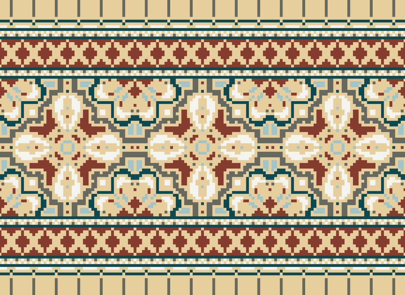 pixel korsa sy traditionell etnisk mönster paisley blomma ikat bakgrund abstrakt aztec afrikansk indonesiska indisk sömlös mönster för tyg skriva ut trasa klänning matta gardiner och sarong vektor