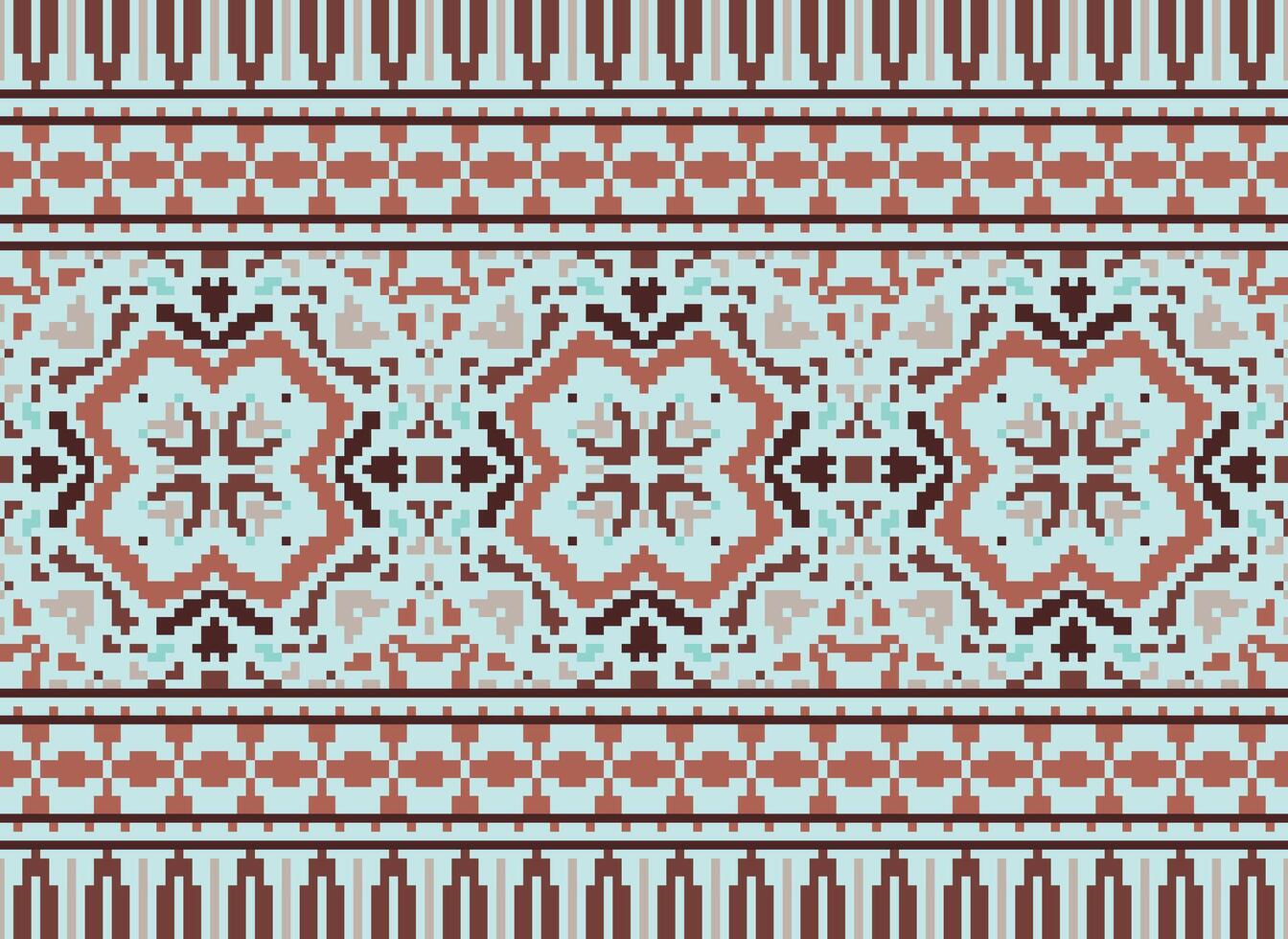 Pixel Kreuz Stich traditionell ethnisch Muster Paisley Blume Ikat Hintergrund abstrakt aztekisch afrikanisch indonesisch indisch nahtlos Muster zum Stoff drucken Stoff Kleid Teppich Vorhänge und Sarong vektor