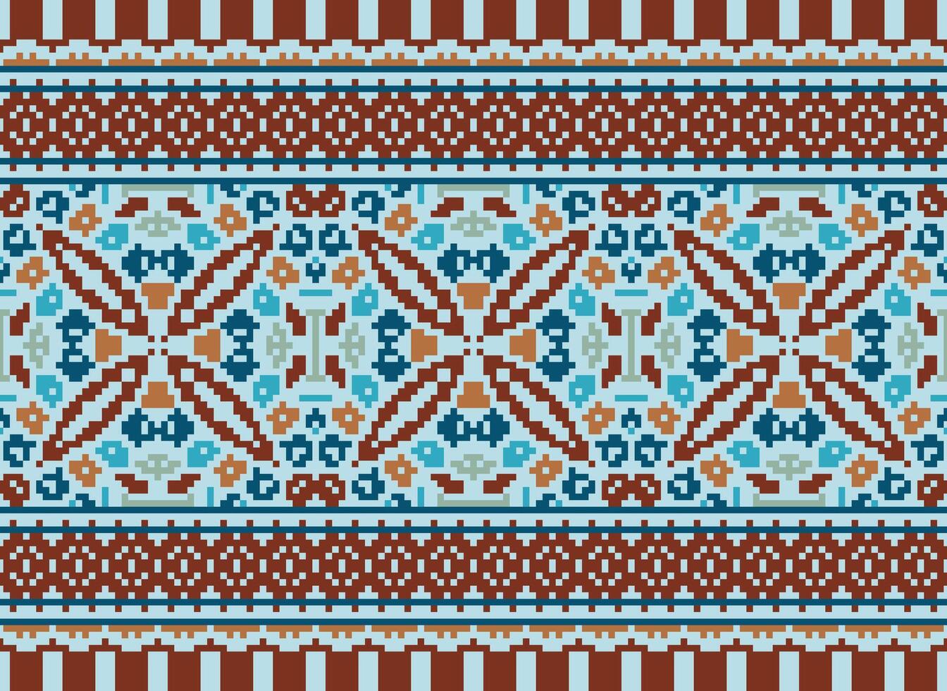 pixel korsa sy traditionell etnisk mönster paisley blomma ikat bakgrund abstrakt aztec afrikansk indonesiska indisk sömlös mönster för tyg skriva ut trasa klänning matta gardiner och sarong vektor