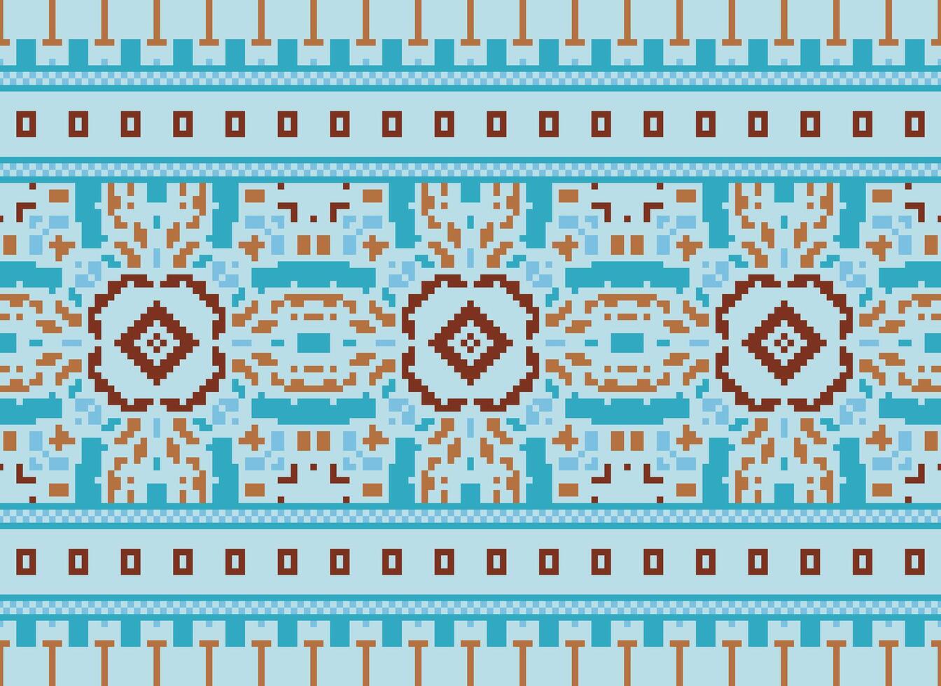 Pixel Kreuz Stich traditionell ethnisch Muster Paisley Blume Ikat Hintergrund abstrakt aztekisch afrikanisch indonesisch indisch nahtlos Muster zum Stoff drucken Stoff Kleid Teppich Vorhänge und Sarong vektor