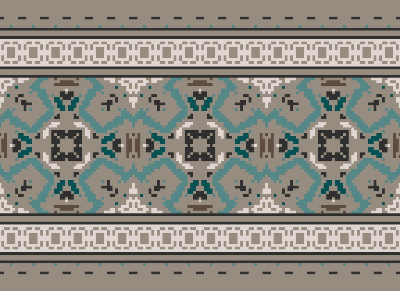 Kreuz Stich Stickerei. ethnisch Muster. einheimisch Stil. traditionell Design zum Textur, Textil, Stoff, Kleidung, Strickwaren, drucken. geometrisch Pixel horizontal nahtlos Vektor. vektor