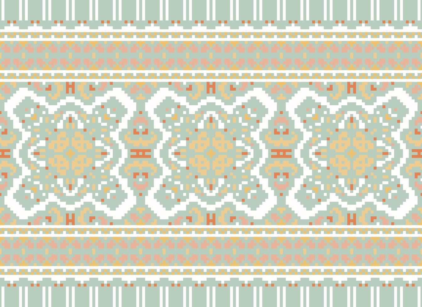 Kreuz Stich Stickerei. ethnisch Muster. einheimisch Stil. traditionell Design zum Textur, Textil, Stoff, Kleidung, Strickwaren, drucken. geometrisch Pixel horizontal nahtlos Vektor. vektor