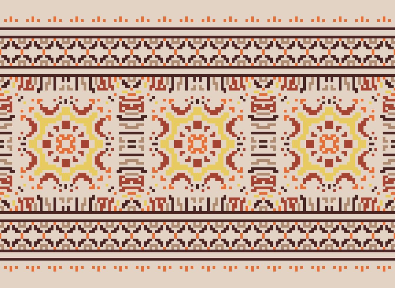 korsa sy broderi. etnisk mönster. inföding stil. traditionell design för textur, textil, tyg, Kläder, stickat, skriva ut. geometrisk pixel horisontell sömlös vektor. vektor